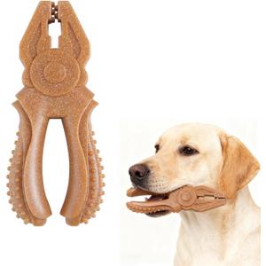 Dog Chew Toys, Aggressive chewer toy for Medium& Large dogs, Made of real pine wood and durable Food-Grade nylon, with Tool Shape Design for Dental Cleaning and Long-Lasting Chewing (brown-Pliers)