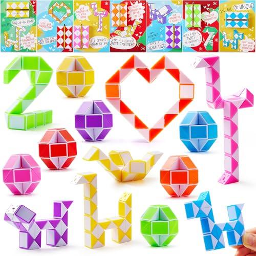 JOYIN 28 Packs Valentine's Day Cards with Snake Twist Toys for Kids, Snake Twist Puzzle Magic Stress Relief Fidget Toys with Cards for Valentine Classroom Exchange Prizes Party Favor