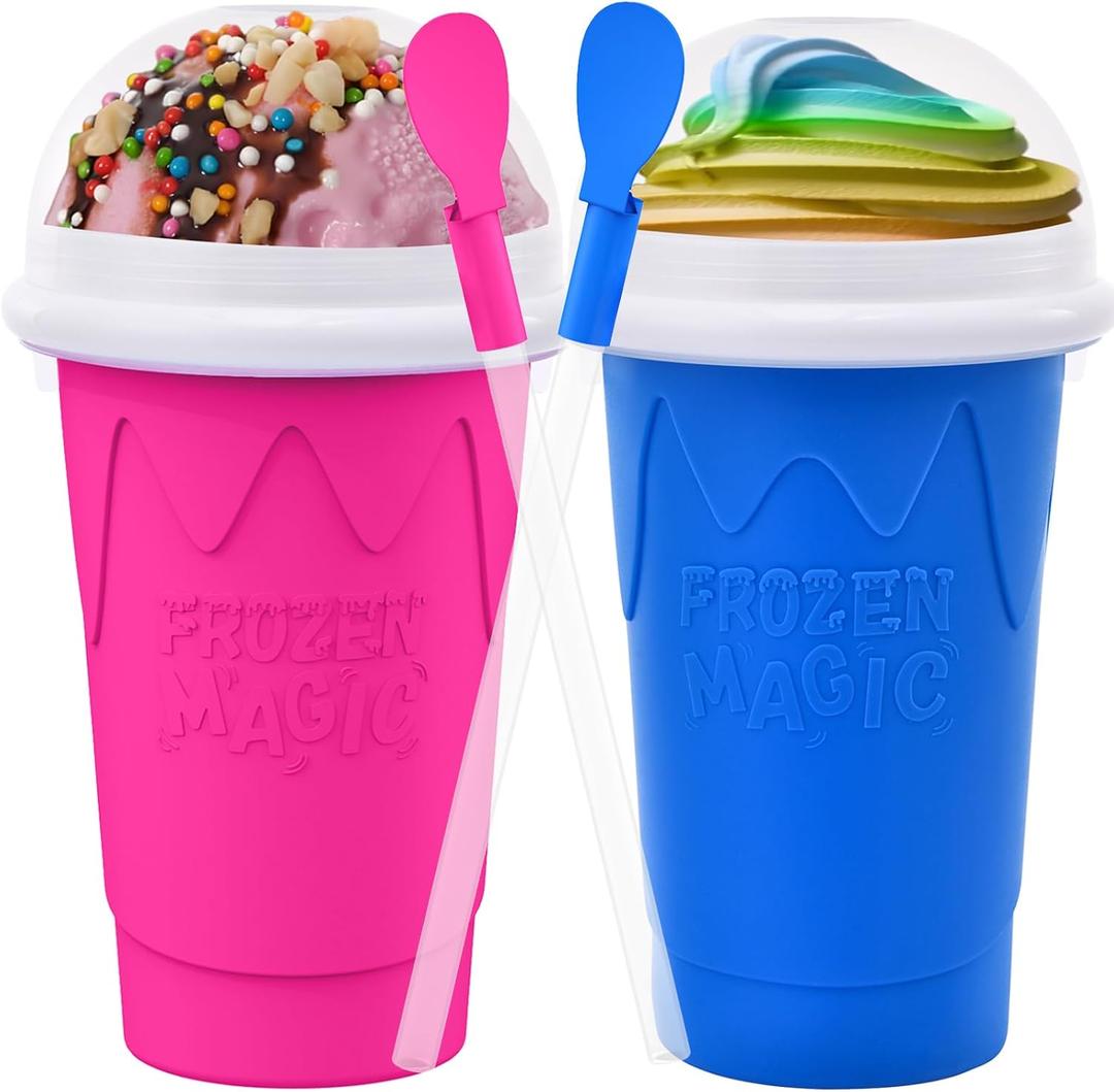 2PCS Slushie Maker Cup-500ml DIY Magic Quick Frozen Smoothies Cups for Homemade Milk Shake Ice Cream Maker, Portable Cooling Cups, Double Layer Squeeze Slushy Maker Cup, Birthday Gifts for Kids Mom