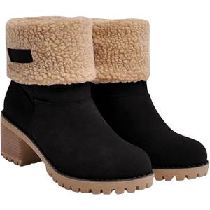 Snow Boots for Women Winter Boots Fur Lined Chunky Heel Slip on Warm Shoes for Women, Size 40