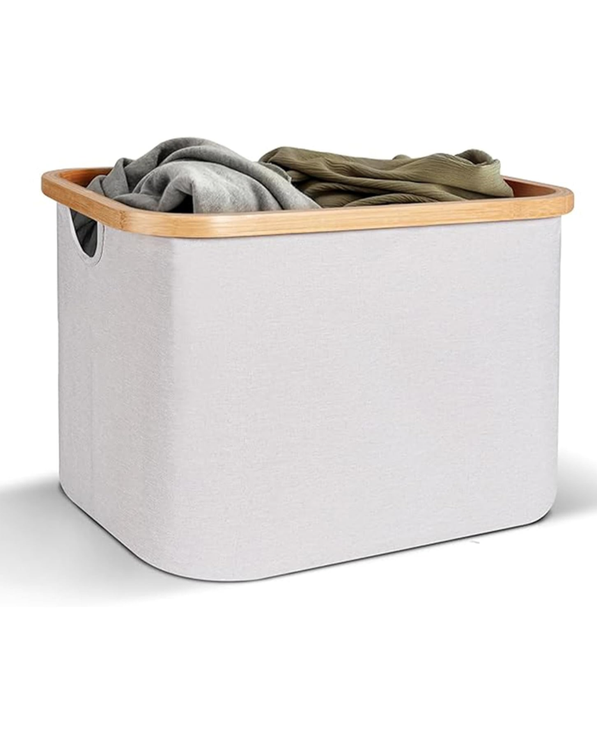 Easyday Laundry Hamper with Lid - Clothes Hamper with Removable Laundry Bag and Bamboo Handles, Foldable Laundry basket for Laundry Room, Bathroom, Bedroom (Light Gray, 40L)