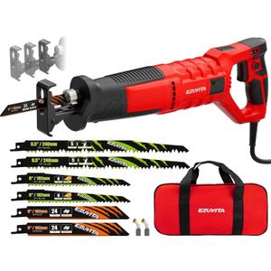 7 Amp Corded Reciprocating Saw for Wood, Metal, PVC & Tree Pruning, 1-1/8" Stroke Length & 2800 SPM, 6-Speed Dial, 180 Rotating Handle, Adjustable Pivoting Front Shoe, 6 Blades & Bag Included