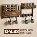 29" Coat Rack Wall Mount with Shelf & Drawer, Heavy Duty Wood Entryway Organizer, Wall Coat Hanger with 12 Metal Hooks, Wall Mounted Coat Rack Key & Mail Holder for Living Room, Bedroom