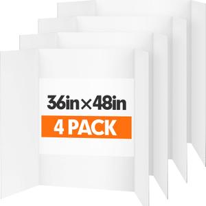 TUXITA Trifold Poster Board,4 Pack 36" x 48" Large White Corrugated Poster Boards,Science Fair Display Boards,Project Boards Perfect for School Projects, Event Displays and Business Presentations