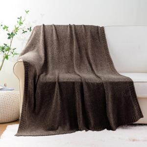 BATTILO HOME Dark Brown Throw Blanket for Couch, Soft Chenille Throw Blankets for Bed, Sofa, Home Decorative Chocolate Brown Throw Blanket, Knitted Cozy Brown Blanket, 51"x67"