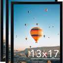 13x17 Black Picture Frame Set of 3, Horizontal and Vertical Formats for Wall Hanging, 13 x 17 Wall Gallery Poster Photo Frames with Shatter Resistant Plexiglass, 3 Pack, Black