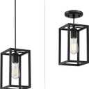 3 Pack 1 Light Adjustable Rustic Farmhouse Pendant Light with 5.7" Lantern Cage Mini Pendant Lighting Fixture Black Finish for Kitchen Island Cafe Bar