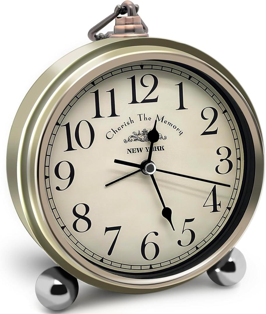Oxmidud 5'' Retro Vintage Metal Desk Alarm Clock - Non-Ticking Silent Analog Table Clocks - Battery Operated Quartz Clock for Bedside Desk Table Bedrooms Living Room Home Office Decor