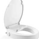 Raised Toilet Seat with Bidet, Fit Elongated Bidet Toilet Seat, Non-Electric Elevated Toilet Seat (Ambient Water), Adjustable Water Pressure Raised Toilet Seat for Seniors, White