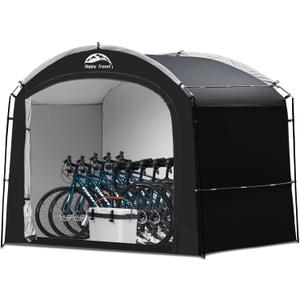 Happy Travel Bike Storage Shed Tent, Waterproof Portable Bicycle Cover with 30% More Top Storage Space for 2/3/4/5 Bikes,Clips Easy Setup Outdoor Sheds Shelter for Motorcycle, Garden Tools, Lawn Mower