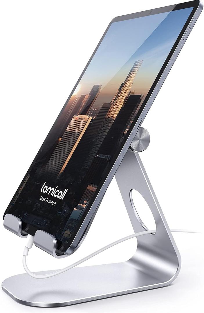 Lamicall Tablet Stand, Adjustable Tablet Holder - Desktop Stand Dock Holder Compatible with 4-13" Tablet Such as iPad Pro 11, 9.7, 10.5, 12.9 Air Mini 4 3 2, Nexus, Tab, Silver