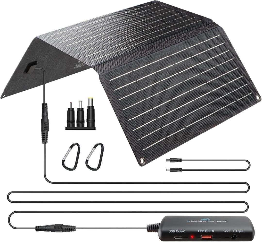 Ecosonique 20W Portable Solar Panel with Detachable Power Hub, 19V DC/USB-A QC 3.0/USB-C PD 18W ETFE IP67 Waterproof Folding Solar Phone Charger for Camping, Compatible with Smartphone, Power Station
