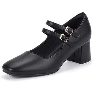 IDIFU IN2 Mary Jane Shoes Women Dress Shoes Women's Pumps Chunky Low Block Heels Square Closed Toe Strappy Wedding Business Bride Comfortable Short Graduation Two Strap Cute Vintage Heels Pumps Shoes, Size: 8