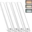 4-Pack Pro Magnetic Motion Sensor LED Under Cabinet Lights, USB-C Fast Charging Wireless Bar Lighting with 3 Adjustable Color Temps & Dimmable Brightness, Peel-and-Stick for Kitchen, Staircase, Closet