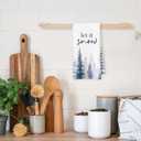 Winter Blue Forest Christmas Tree Kitchen Towels, Snow Pine Tree Xmas Holiday Seasonal Farmhouse Decorative Hand Tea Dish Towel for Bathroom Kitchen Decor, 16x24 Inch