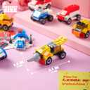 JOYIN 24 Pcs Valentine's Day Mini Truck Building Blocks with Cards, Small Fire Truck, City Police Car, Construction Vehicle for Kids, Valentines Day Gift Exchange, Classroom Party Favor Prize