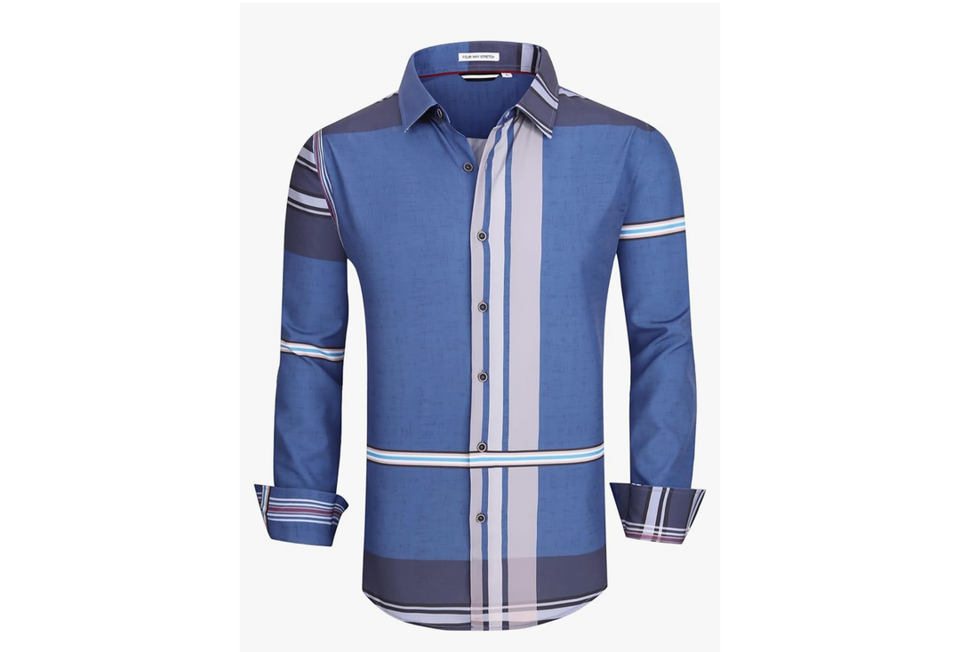 Mens Dress Shirts Wrinkle Free Long Sleeve 4-Way Stretch Button Down Shirs Plaid Button Up Shirts for Men, L