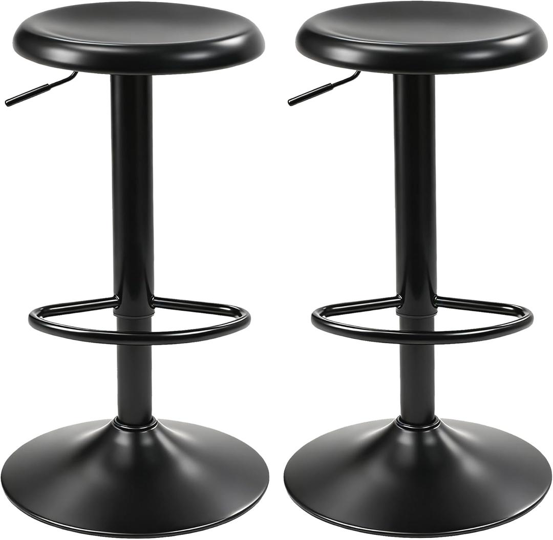 CAROLMADE Bar Stools Set of 2, Adjustable Metal Bar stools Swivel Counter Height Stool Backless Barstools for Kitchen Island Pub, Black