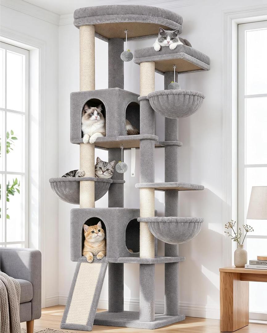 Globlazer 77in Cat Tree Tower for Indoor Cats Large Adult, F77, Light Grey