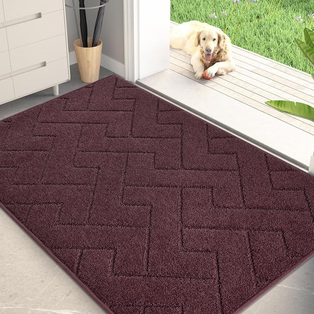 PURRUGS Dirt Trapping Door Mat 34" x 59", Non-Slip Machine Washable Entry Rug, Shoe Scraper, Dog Doormat, Super Absorbent Welcome Mat for Front & Back Door, Muddy Wet Shoes & Paws, Burgundy Red