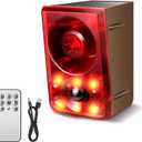 Solar Outdoor Motion Sensor Alarm, Dog Barking&Gunshot Sound,130db Loud Noise Maker,Support Recording,13 Kinds of Sound and Strobe Light to Deter Raccoons, Deer, Skunks, Bears, and Coyotes