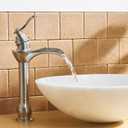 BWE Vessel Sink Faucet Waterfall Brushed Nickel with Pop Up Drain Assembly and Supply Hose Single-Handle Single Hole Bathroom Faucet Lavatory Mixer Tap Tall Body