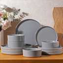 AmorArc Ceramic Dinnerware Set for 4 | Speckled Stoneware Plates and Bowls with unglazed terracotta | Scratch Resistant, Dishwasher & Microwave Safe Dishes Sets- 12-Pcs Gray (Service for 4, Modern-Gray)