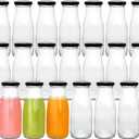 QAPPDA 12 oz Glass Bottles, Clear Glass Milk Bottles with Black Metal Airtight Lids, Vintage Breakfast Shake Container, Vintage Drinking Bottle with Whiteboard Labels and Pen for Party, Kids, Set of 20