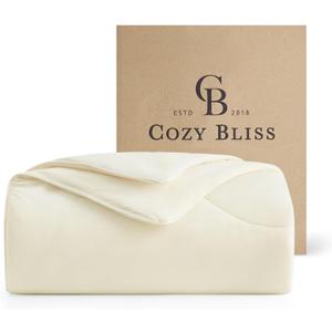 Cozy Bliss Cooling Comforter Queen Size Dual-Sided, Ultra-Soft Cooling Blankets for Hot Sleepers and Night Sweats, Breathable Lightweight Silky Smooth, Snow Ivory (Full/Queen(90"*90"))