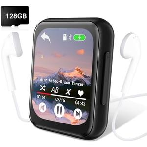 128GB MP3 Player with Bluetooth 5.3, Portable Digital Lossless Music Player with Built-in Speaker, 2.0 in Full Touch Screen, HiFi Sound, FM Radio, Voice Recorder, Earphones Included, Black
