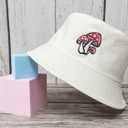 Embroidered Mushroom Bucket Hat for Women Girl Men, Soild Beige Summer Travel Embroidery Beach Sun Hat Outdoor Fisherman Cap Unisex (Beige)