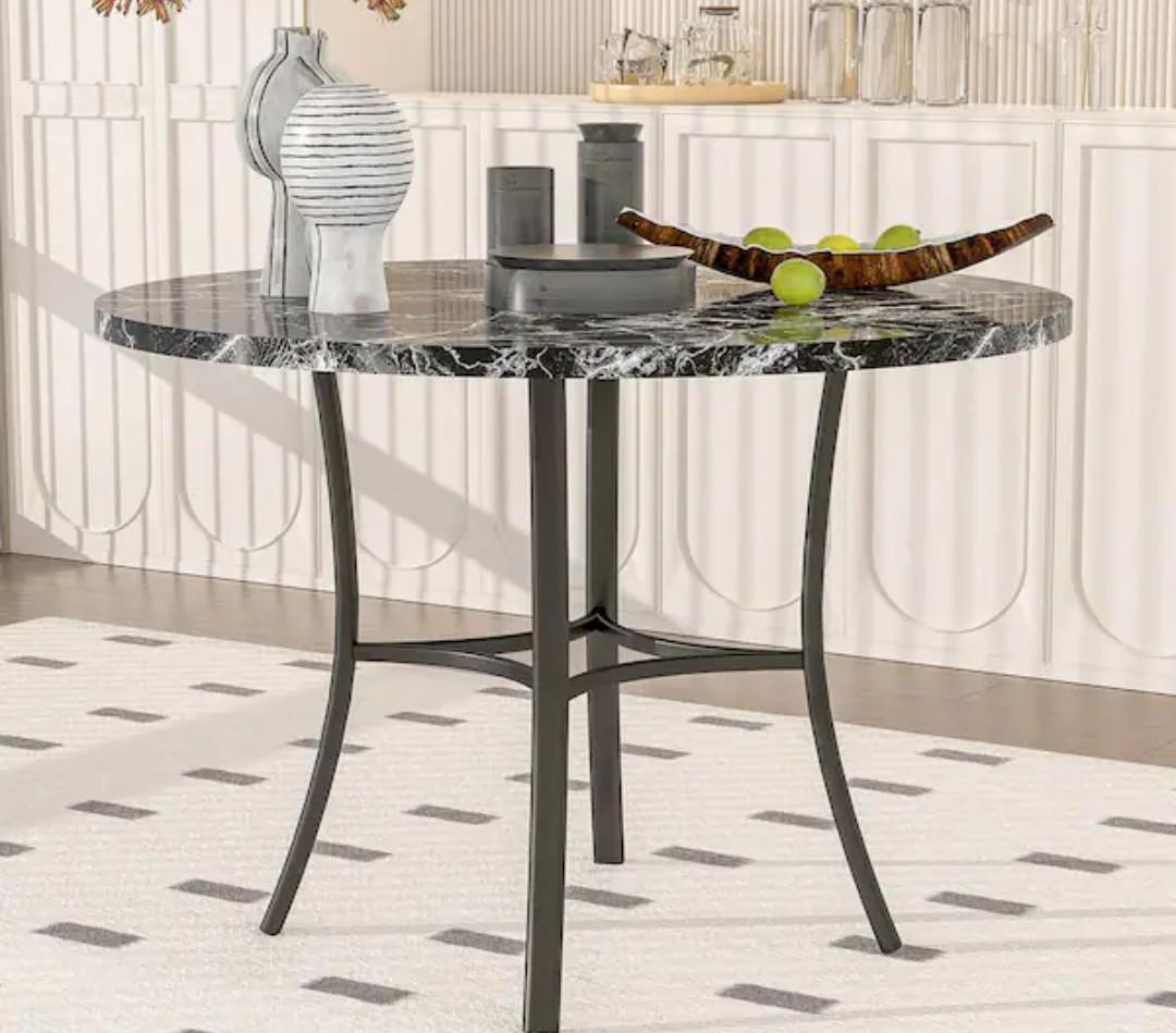 Round Dining Table for 4, 4 Legs Black Wood Top 36 in. Metal Frame Dining Table for Kitchen