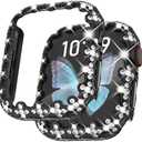 Fullife Compatible with Apple Watch Series 9 Case 40mm 41mm 44mm 45mm, Four-Leaf Clover Crystal Rhinestone Bumper Bling Face Cover Sparkling Frame for iWatch SE2/SE Series 9 8 7 6 5 4 for Women 4Pcs