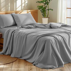 Shilucheng 1200 Thread Count Cotton Sheets SetLuxury 100% Egyptian Cotton Bed Sheets5-Star Hotel Quality Sheets, Breathable & Cooling, 16 Inch Deep Pocket - 4 Piece (Grey, Queen)