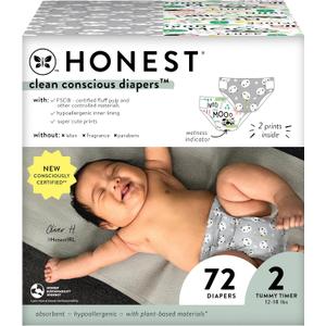 The Honest Company Clean Conscious Diapers for Sensitive Skin | Hypoallergenic, Fragrance Free | Gender Neutral Prints | Club Box, Size 2 (12-18 lbs), 72 Count (Pandas + Barnyard Babies)