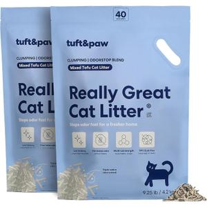 Tuft & Paw Really Great Cat Litter OdorStop, Low Tracking Mixed Tofu Cat Litter, Clumping, Multi-cat, Odor Control, Dust-Free - 9.25lbs x 2Bags (OdorStop)