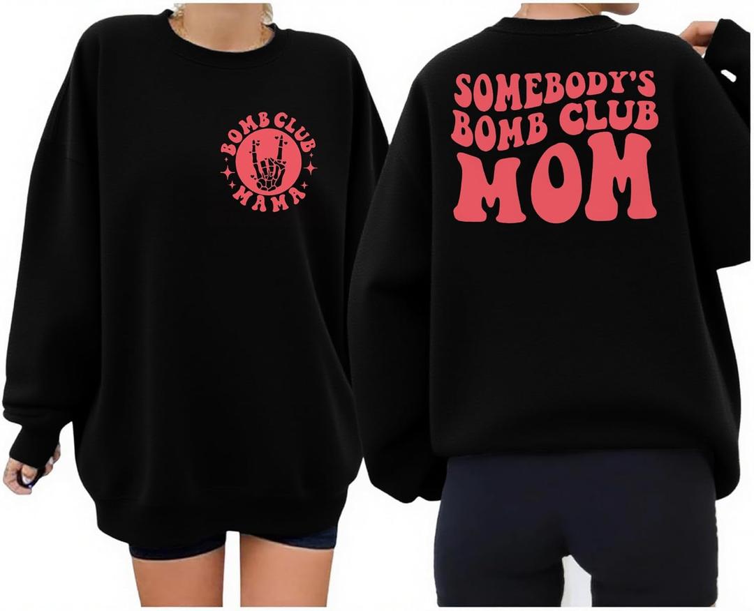 UNIQUEONE Overstimulated Moms Club Sweatshirt for Women Crewneck Mama Sweatshirt Mom shirts Oversized Pullover Tops (Black, M)
