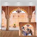 8x6ft Luxury Palace Backdrop Jaipur City Stone Pillar Middle Eastern Palace Indian Hall Family Reunion Party Artistic Portrait Kids Adults Baby Shower Decor Video Studio Props TAY1351 (brown)