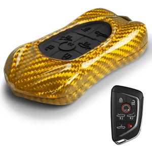 T-carbon Key Fob Cover Compatible with Corvette c8 Z51 Z06 2020-2026 Real Glass Fiber Key Fob Protector Compatible with Corvette C8 Stingray Entryless Key Shell, Yellow