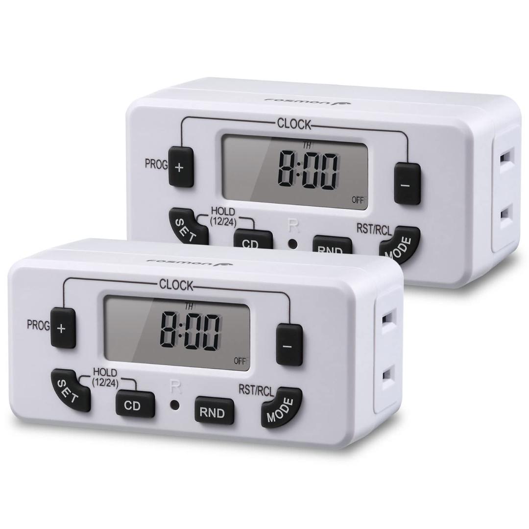  Day Digital Timers for Electrical Outlets, Indoor Plug-in Light Timers Switch Programmable, Electric Wall Plug for Grow/Reptile Light, Lamp, Appliance, Aquarium, Fish Tank - 2 Pack