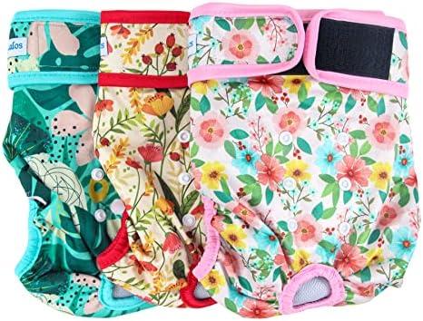 Leekalos Reusable Washable Dog Diapers Female (3 Pack) - Highly Absorbent Doggie Diapers - Size Adjustable Puppy Diapers for Dog Period Panties (Medium, Flora)