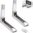 Universal Stainless Steel Microwave Mount Bracket Microwave Shelf Wall Mount, Foldable Stretch Design, Mounting Kit Included, Easy Install Holder for Kitchen Storage Organization