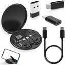 USB Adapter, Micro USB Charging Cable with USB C Lighting Adapter, Lighting to USB C Adapter, Multi Charging Cable Storage Box Contains SIM Card Holder, Black