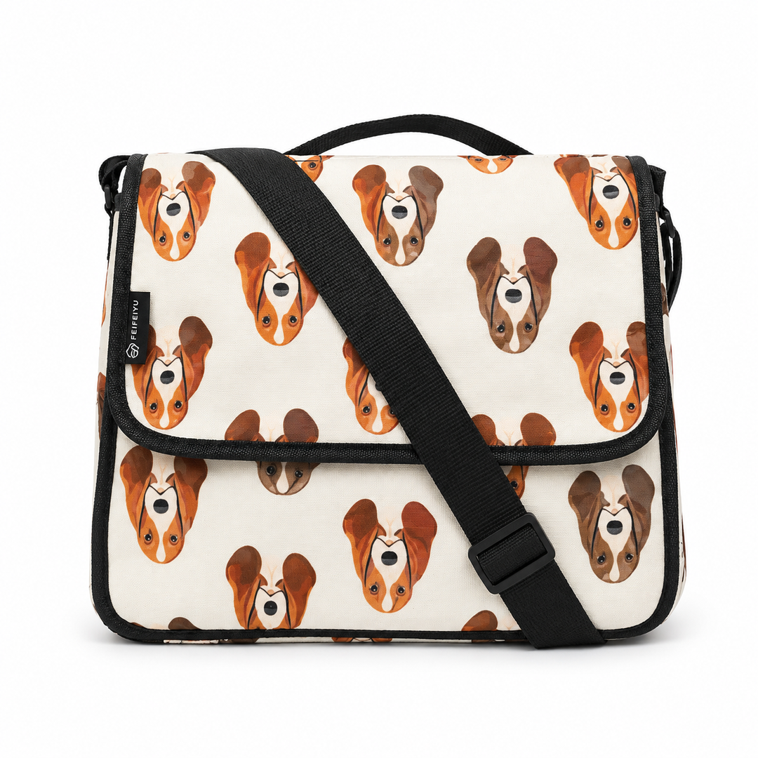 FEIFEIYU Dog Travel Bag, Dog Print, with Food Containers & Collapsible Bowls