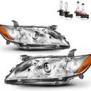 Headlights Assembly for 2007-2009 Toyota Camry, Headlights Assemblies for 2007 2008 2009 Toyota Camry US Version Driver & Passenger Side (OE Replacement, Polished Chrome | With High & Low Beam Bulbs)