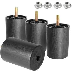 Masendelk M8-1.25 Metric Thread Bolts Plastic Furniture Legs 3 Inch Black Round Tapered Sofa Feet with T-Nuts - Couch Feet Replacement - Couch Legs Set of 4