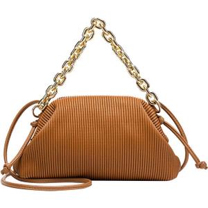 Cloud Bag, PU Shoulder Bag, Pleated Chain Cloud Bag, Brown Brown
