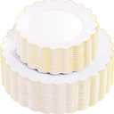 supernal 100pcs White and Gold Plastic Plates Scalloped Plastic Plate - Plastic Plates for Party,Pretty Dinner Plate Perfect for Valentine's Day Wedding and Birthday