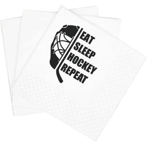 SharkBliss Funny Hockey Quotes Cocktail Napkins, 100 Pack - Eat Sleep Hockey Repeat Saying Disposable Beverage Bar Paper Cocktail Napkins For Party Table Decor - 2-Ply, 5x5