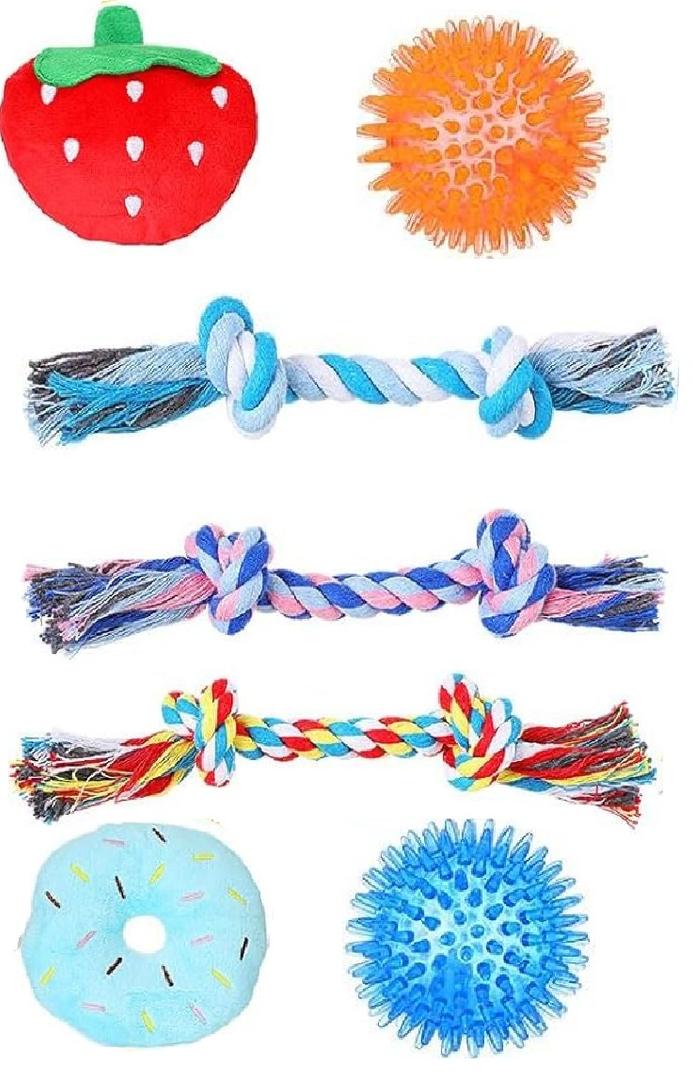 Syhood 10 Pcs Squeaky Dog Toys Bulk Stuffed Plush Chew Puppy Teething Rope Cute Spiky Chew Ball for Small Dog Pet Teething(Lovely Style)